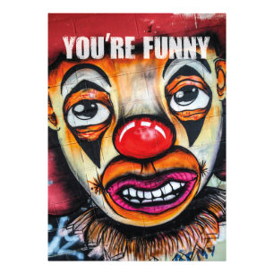 Du är rolig.. färgfull clown med ledsen ögon. fototryck