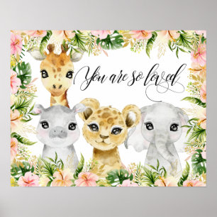 Du är så älskad, akvarell Safari djur Poster
