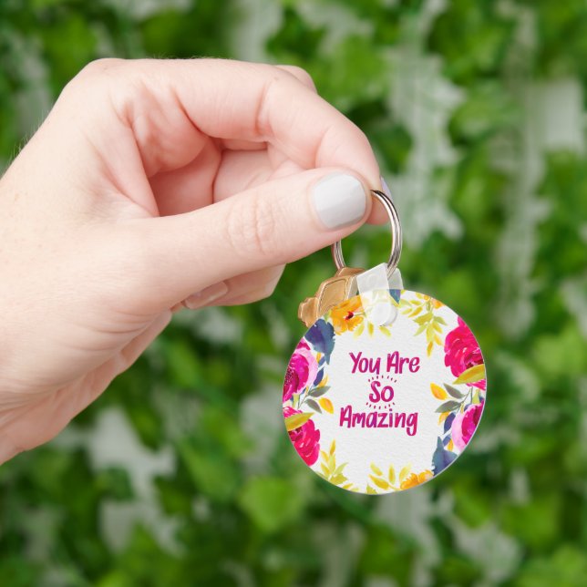 Du Är Så Fantastisk Akvarell Blomma Nyckelring (Hand)