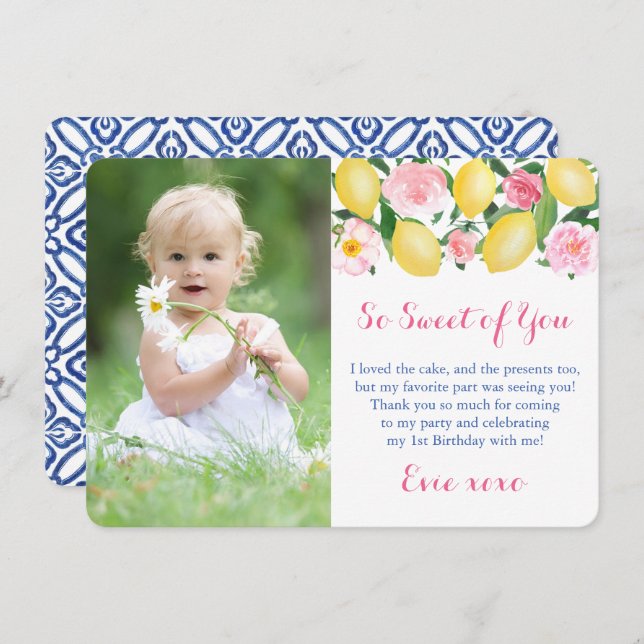 Du är så söt Positano-citroner Rosa fest fotot Tack Kort (Fram/baksida)