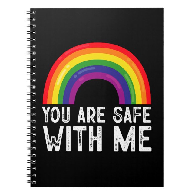 Du Är Säker Med Mig LGBTQ Pride Månad Regnbåge Anteckningsbok (Framsidan)