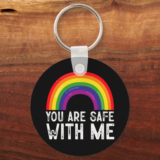 Du Är Säker Med Mig LGBTQ Pride Månad Regnbåge Nyckelring (Framsida)