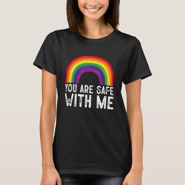 Du Är Säker Med Mig LGBTQ Pride Månad Regnbåge T Shirt (Framsida)
