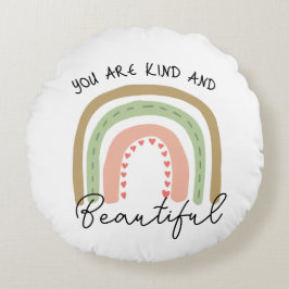 Du är snäll och vacker Boho Rainbow Quote Rund Kudde