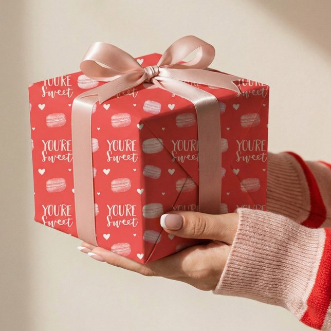 Du är sötad Glad Alla hjärtans dag Macaron Cookies Presentpapper (You're Sweet Happy Valentine's Day Macaron Cookies Wrapping Paper)