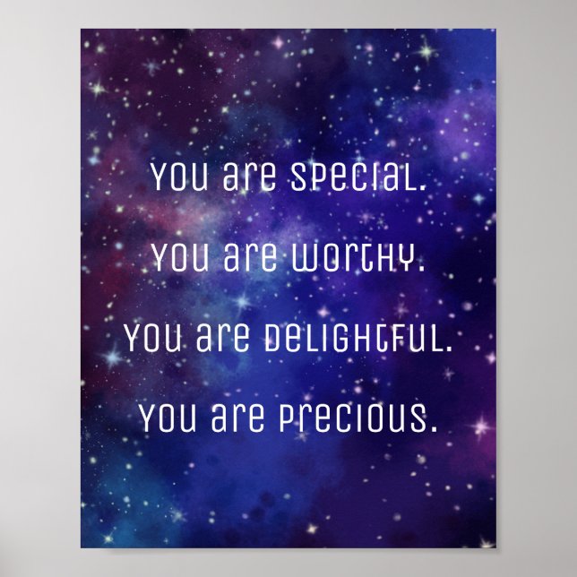 "Du är Speciell" positiv bekräftelse Poster (Framsidan)