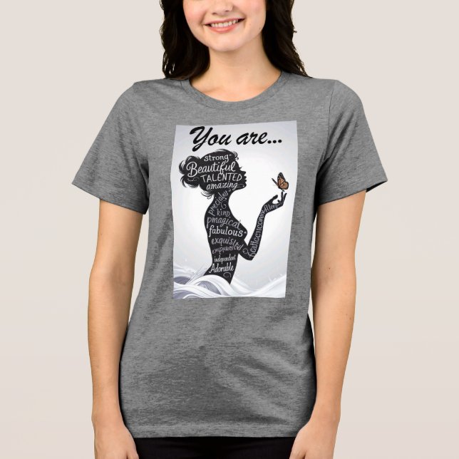 Du Är Stark Vacker Kvinna Silhuett Typografi T Shirt (Framsida)