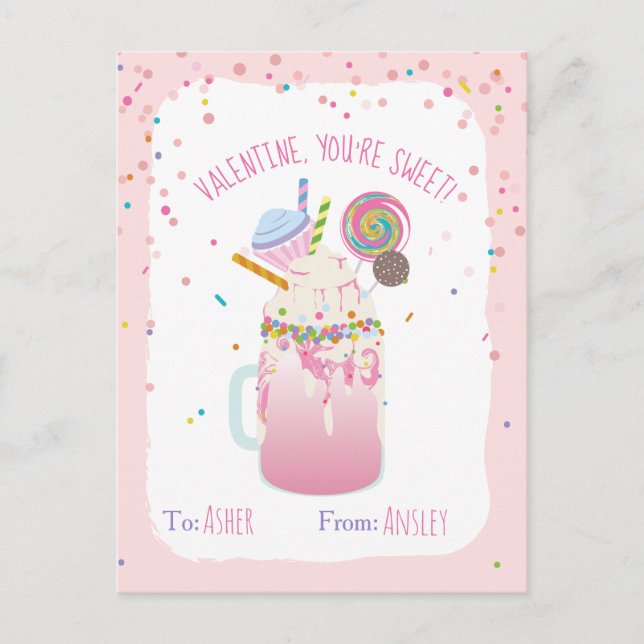 Du är Sweet Crazy Milkshake Candy Kids Valentine Vykort (Framsida)
