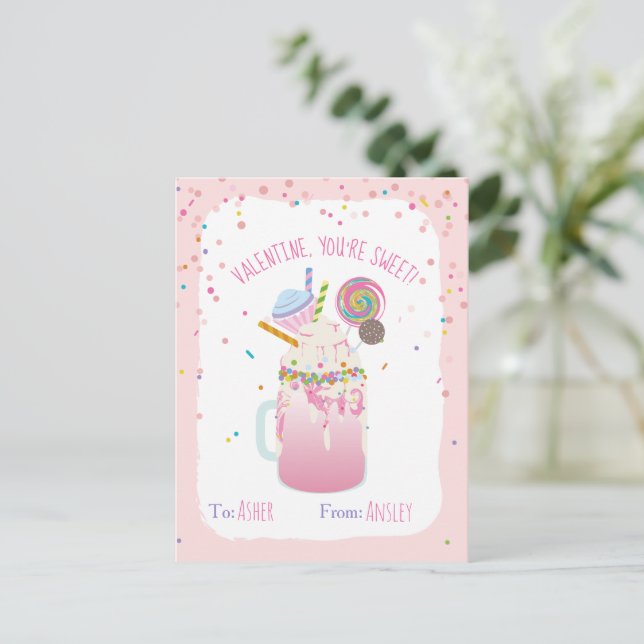 Du är Sweet Crazy Milkshake Candy Kids Valentine Vykort (Stående Fram)