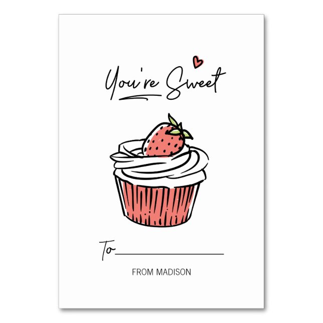 Du är Sweet Cupkaka Kids Classroom Valentine Card Bordsnummer (Framsidan)