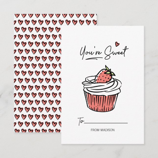Du är Sweet Cupkaka Kids Classroom Valentine Card Inbjudningar (Fram/baksida)