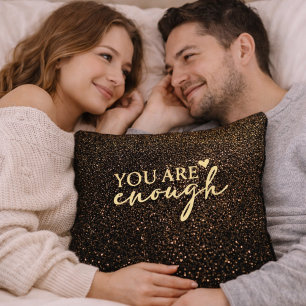Du Är Tillräcklig Svart Och Guld Glitter Inspirera Kudde