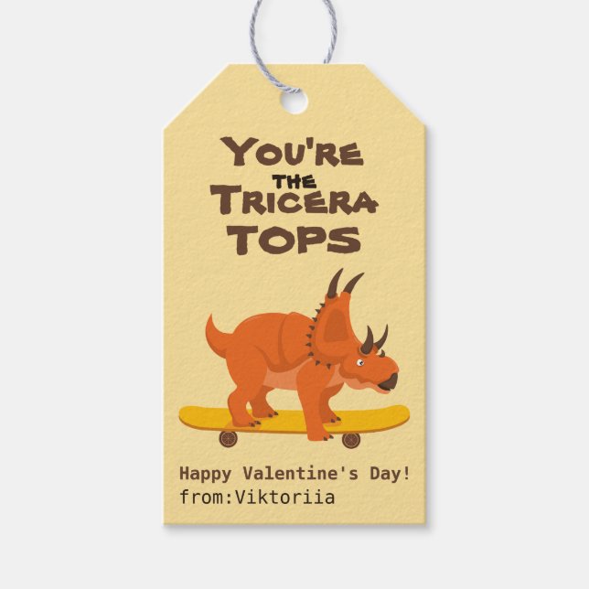 Du är Tricera Toppar-barn, valentines day dinosaur Presentetikett (Framsidan)