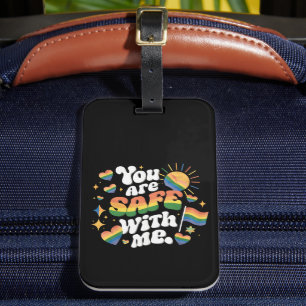 Du är trygg med mig HBT regnbåge Gay Bagagebricka