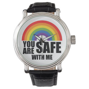 Du är trygg med mig HBTQ regnbågsstolthet Armbandsur
