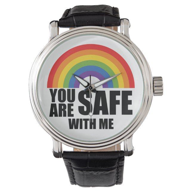 Du är trygg med mig HBTQ regnbågsstolthet  Armbandsur (Framsida)