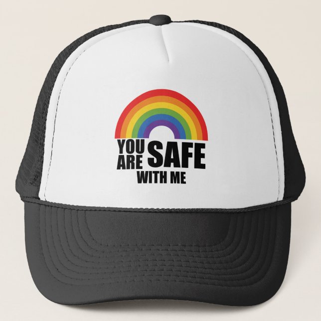 Du är trygg med mig HBTQ regnbågsstolthet  Keps (Framsida)
