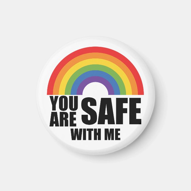 Du Är Trygg Med Mig HBTQ Regnbågsstolthet  Magnet (Framsidan)