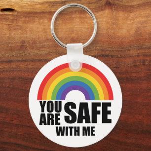 Du är trygg med mig HBTQ regnbågsstolthet Nyckelring