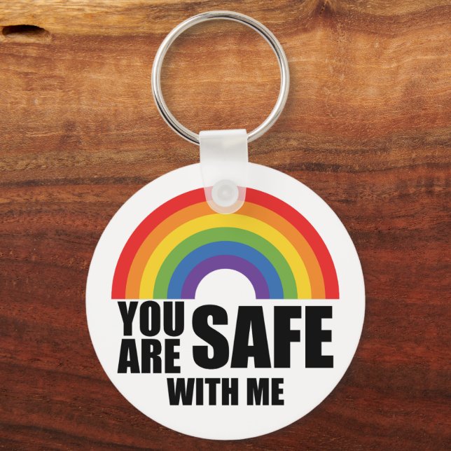 Du är trygg med mig HBTQ regnbågsstolthet  Nyckelring (Framsida)