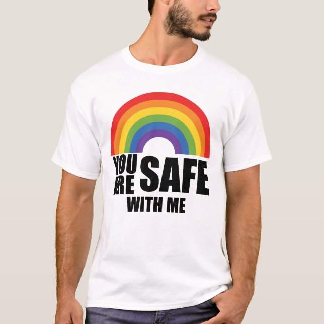 Du Är Trygg Med Mig HBTQ Regnbågsstolthet  T Shirt (Framsida)