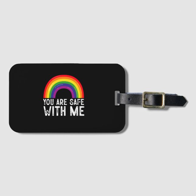 Du är trygg med mig LGBTQ Pride Month Rainbow  Bagagebricka (Framsida horisontal)