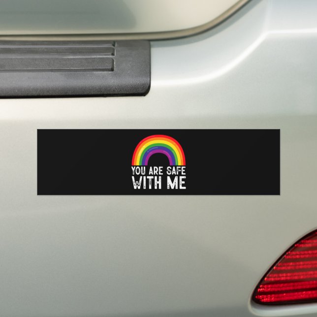 Du är trygg med mig LGBTQ Pride Month Rainbow  Bildekal (På Bil)