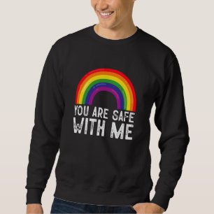 Du är trygg med mig LGBTQ Pride Month Rainbow Lång Ärmad Tröja