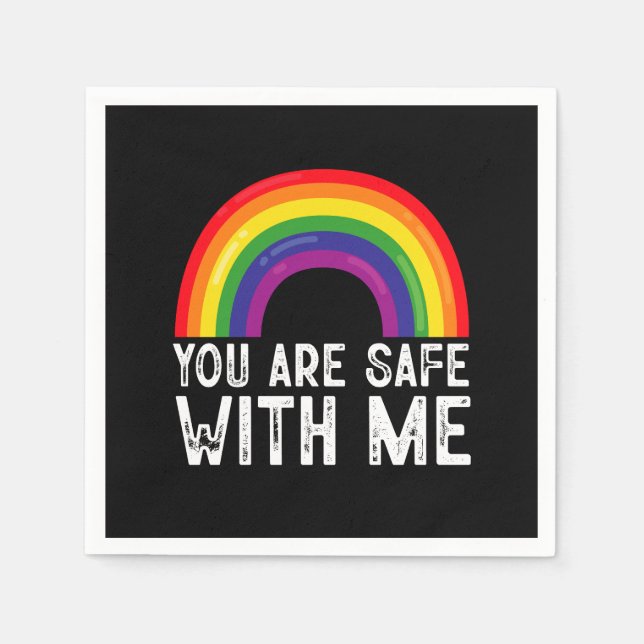 Du är trygg med mig LGBTQ Pride Month Rainbow  Pappersservett (Framsidan)