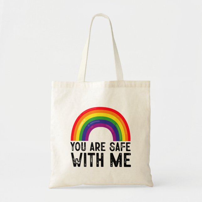 Du är trygg med mig LGBTQ Pride Month Rainbow  Tygkasse (Framsidan)