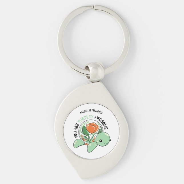 Du är Turtley Fantastisk, Succultura Swirl Silverfärgad Nyckelring (Framsidan)