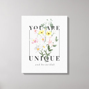 Du är Unik Blommigt Slogan Canvastryck