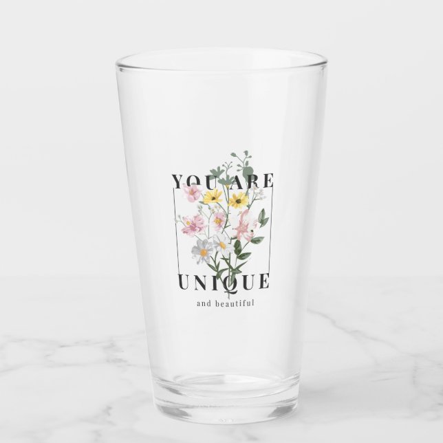 Du är Unik Blommigt Slogan Glaskopp (Framsida)