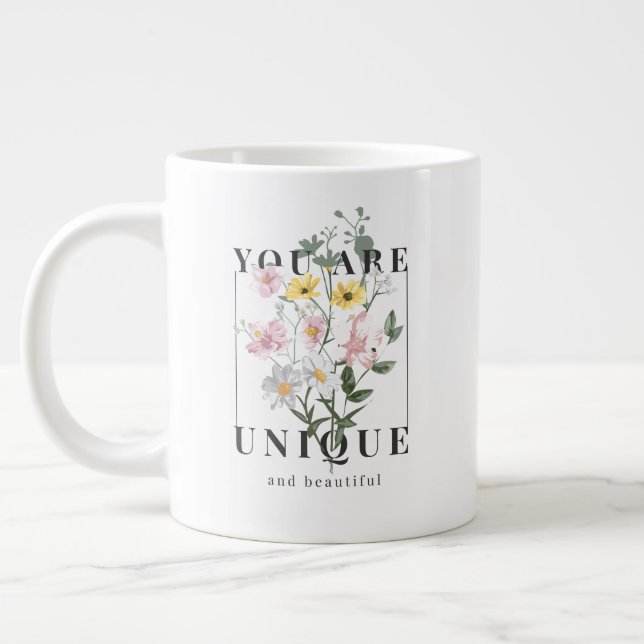 Du är Unik Blommigt Slogan Jumbo Mugg (Vänster)