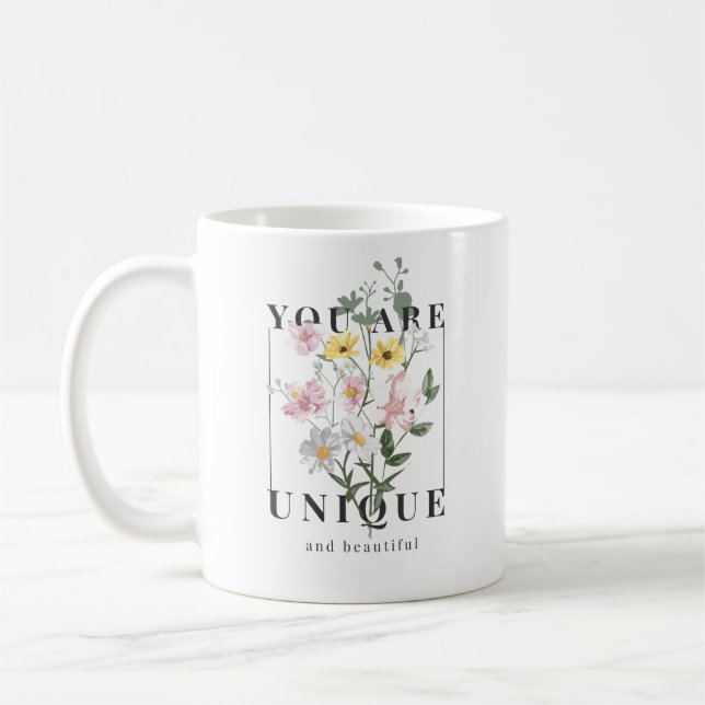 Du är Unik Blommigt Slogan Kaffemugg (Vänster)