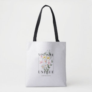 Du är Unik Blommigt Slogan Tygkasse
