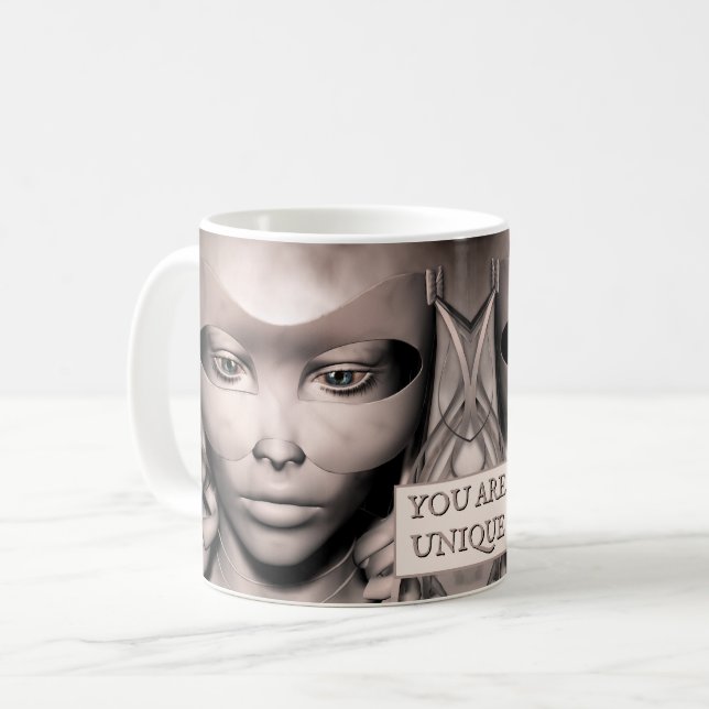 Du är unik. Kvinnor i maskerad mask Kaffemugg (Framsida vänster)