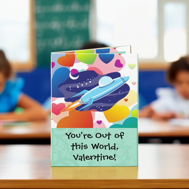 Du är ur den här Alla hjärtans värld Helgkort (outer space kids custom valentine card)