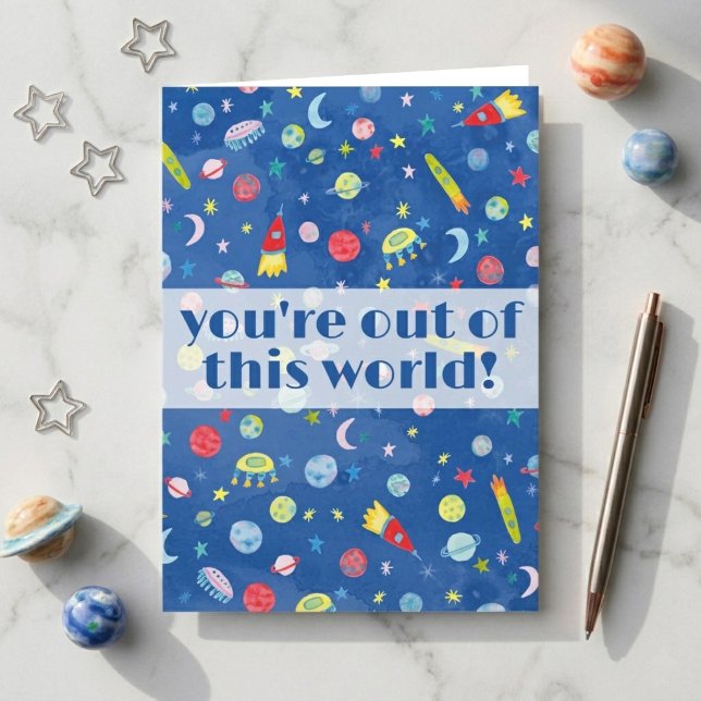 Du är ur denna världen Vattenfärg Yttre rymden  Kort (You're Out of this World Watercolor Outer Space Greeting Card
)