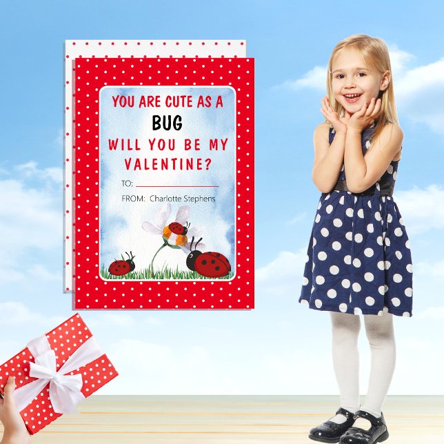 Du är ute som ett klassrum på Alla hjärtans dag i  Inbjudningar ("You Are Cute As A Bug Will You Be My Valentine?"  Kid's Valentine's Day Classroom Card)