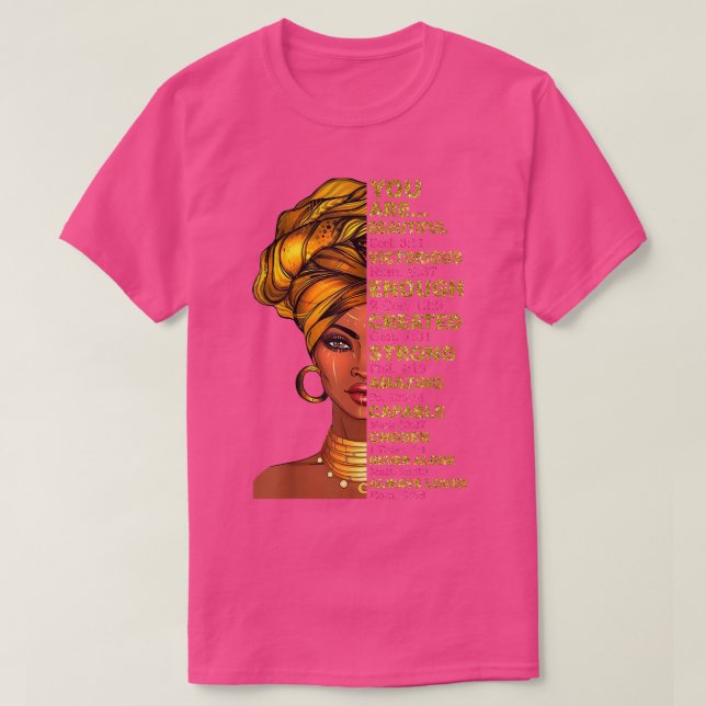 Du är vacker, svart kvinna Melanin Queen Black  T Shirt (Design framsida)
