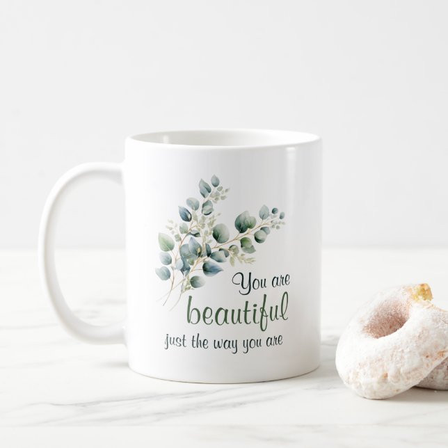 Du är vacker vattenfärgad Eucalyptus Löv Kaffemugg (Med munk)