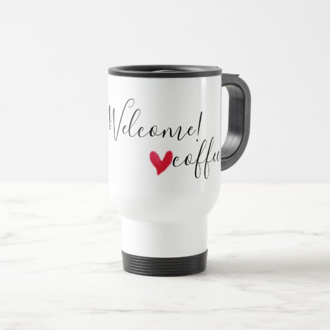 Du är välkommen - kärlek kaffe resemugg (Framsida höger)