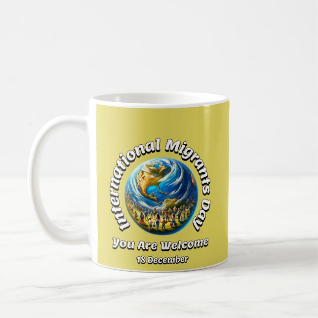 Du är välkommen. Migranatridagen i internationell Kaffemugg (Vänster)
