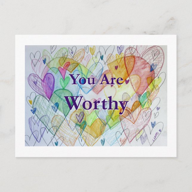 Du är värdig Rainbow Hearts Art Postcard Vykort (Framsida)
