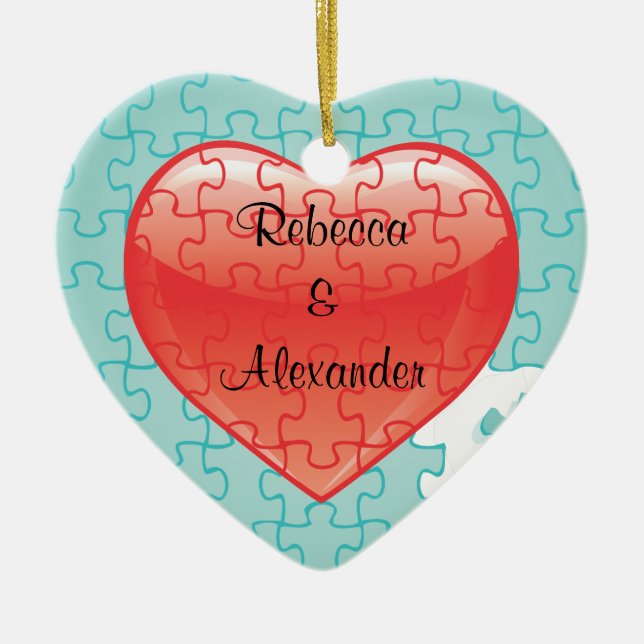 Du avslutar mig prydnaden för pusselbröllopfavörer julgransprydnad keramik (Framsidan)