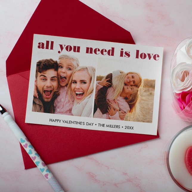DU BEHÖVER BARA KÄRLEK 2 Photo Valentine Day Hjärt Anteckningskort (Skapare uppladdad)