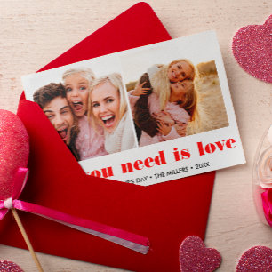 DU BEHÖVER BARA KÄRLEK 2 Photo Valentine Day RED Anteckningskort