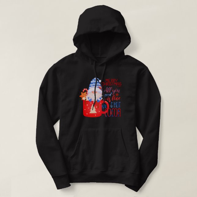 DU BEHÖVER BARA KÄRLEK OCH HETT COCOA Lustiga julk Hoodie (Design framsida)