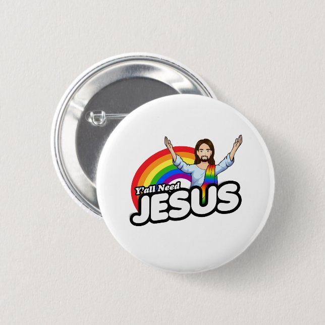 Du behöver Jesus - Regnbåge Jesus Knapp (Framsida & baksida)